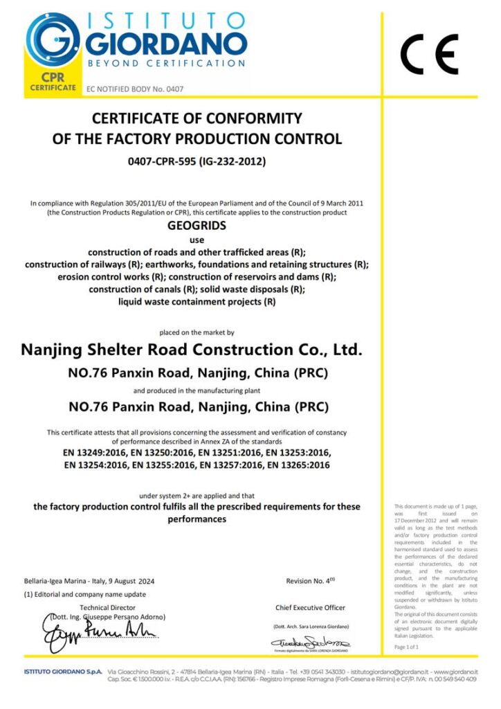 Geogrids Certificate